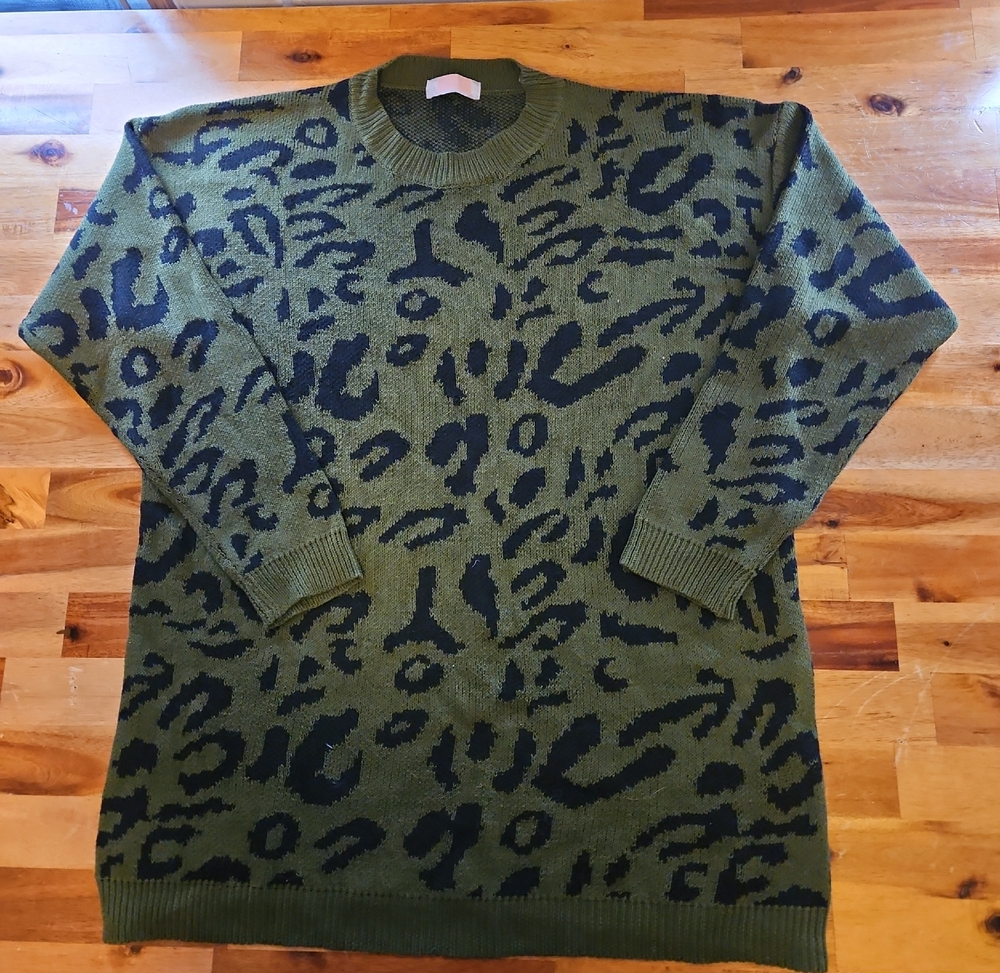 Green and Black Animal Print Sweater